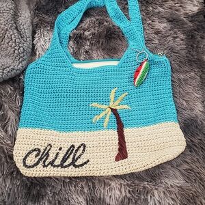 IUC The Sak Blue and Cream Crochet Beach Bag